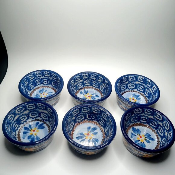 Temptation By Tara Old World Ovenware Serve Ware Set 6 Bowls & Serve Tray Blue - Picture 3 of 16